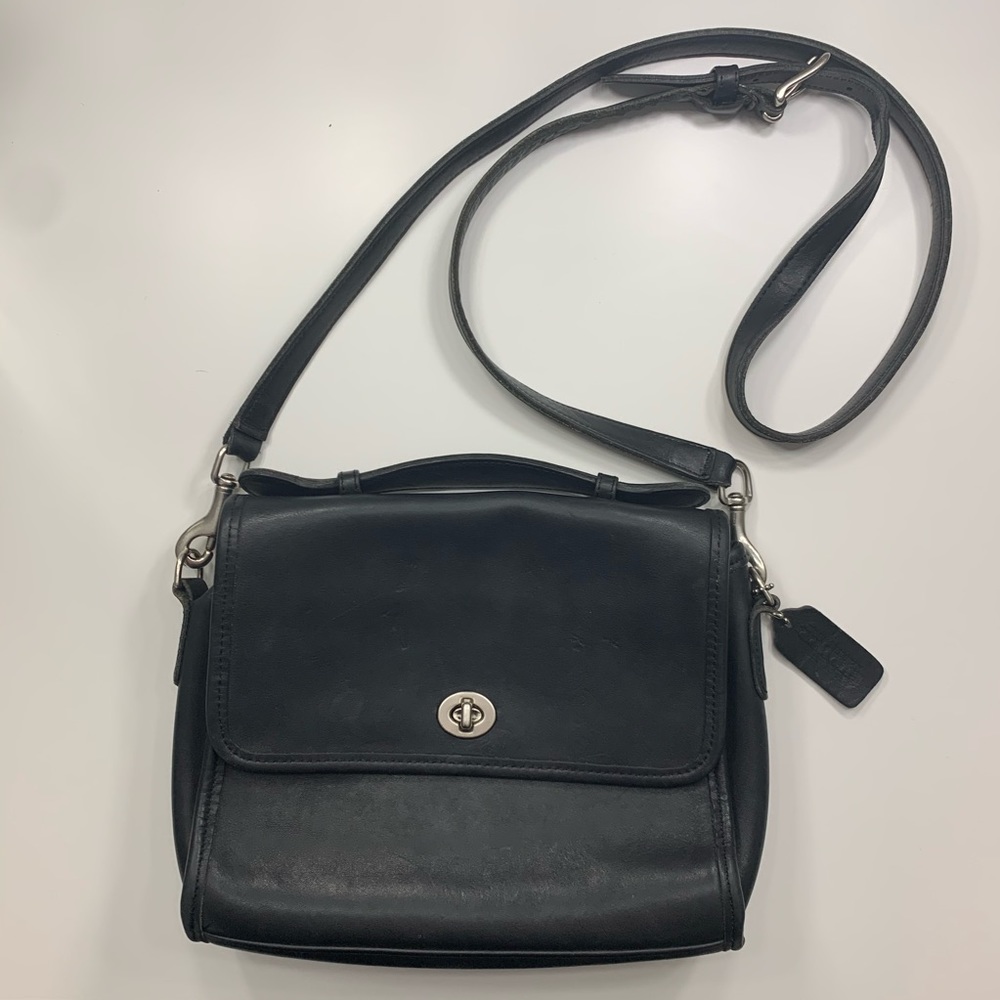 Vintage 90s Coach Black Leather Crossbody Bag